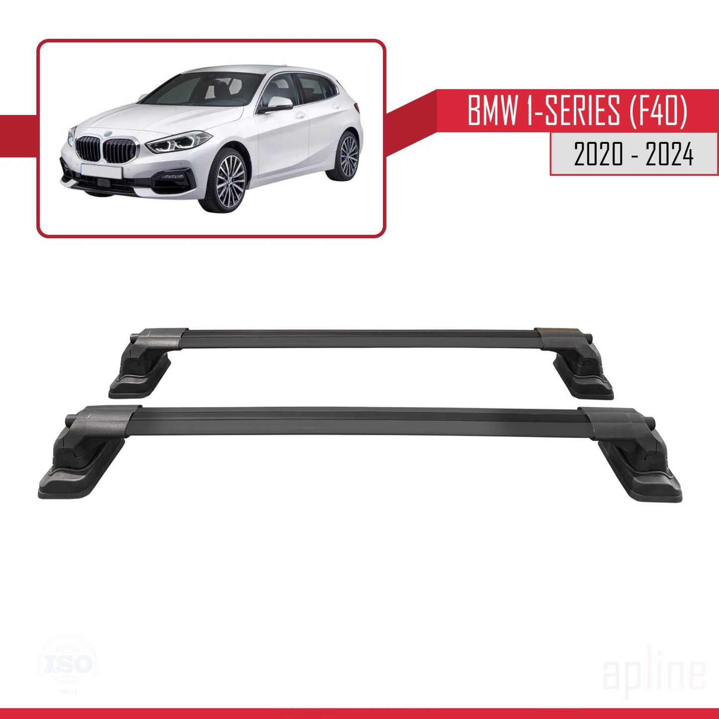 Compatible with BMW 1 Series (F40) 2020-2024 ACE-3 Car Roof Rack Cross Bar Black Aluminium 2 Bars