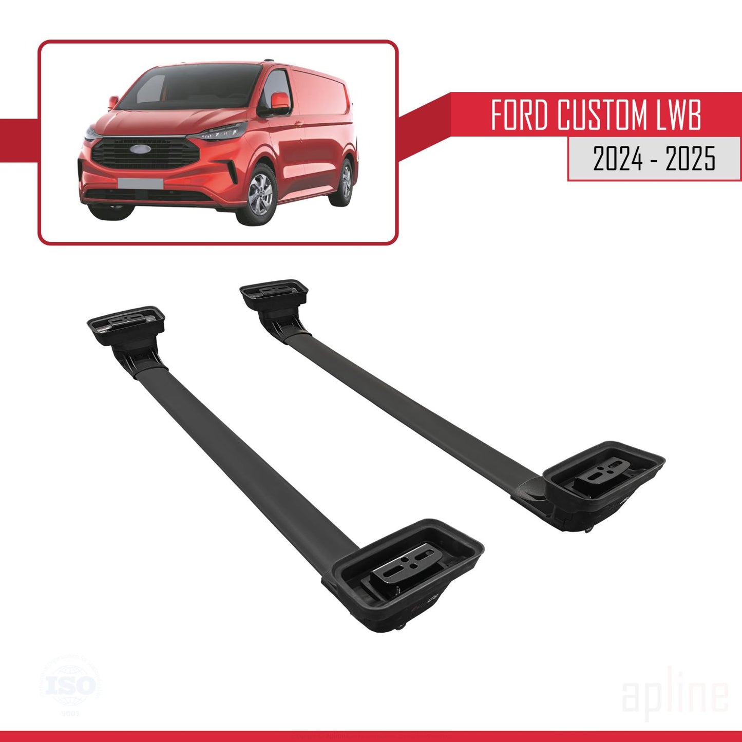 Compatible avec Ford Custom 2024-2025 ACE-3 Barres de Toit Railing Porte-Bagages de Voiture Noir Aluminium 2 Barres