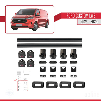 Compatible avec Ford Custom 2024-2025 ACE-3 Barres de Toit Railing Porte-Bagages de Voiture Noir Aluminium 2 Barres