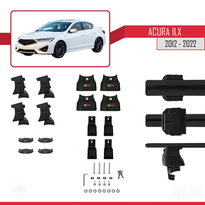 Compatible avec Acura ILX (DE1/2/3) 2012-2022 ACE-4 Barres de Toit Railing Porte-Bagages de Voiture Noir Aluminium 2 Barres