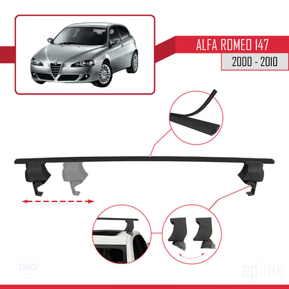 Compatible avec Alfa Romeo 147 (T937) 2000-2010 ACE-4 Barres de Toit Railing Porte-Bagages de Voiture Noir Aluminium 2 Barres