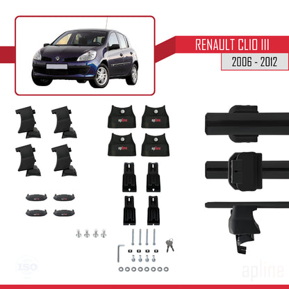 Compatible avec Renault Clio 3 2006-2012 ACE-4 Barres de Toit Railing Porte-Bagages de Voiture Noir Aluminium 2 Barres