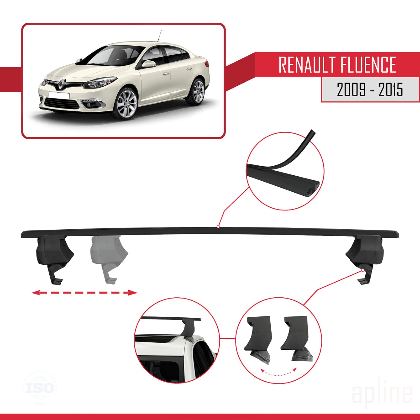 Compatible avec Renault Fluence 2009-2015 ACE-4 Barres de Toit Railing Porte-Bagages de Voiture Noir Aluminium 2 Barres