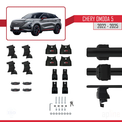 Compatible avec Chery Omoda 5 2023-2025 ACE-4 Barres de Toit Railing Porte-Bagages de Voiture Noir Aluminium 2 Barres