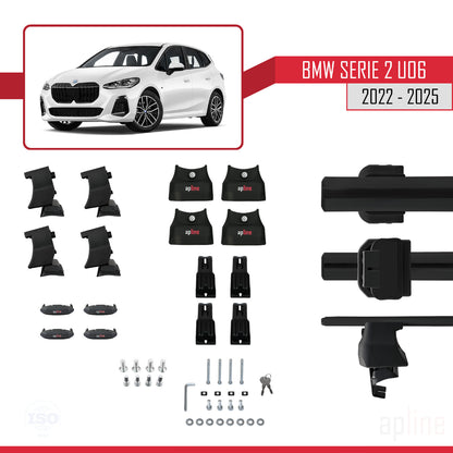 Compatible avec BMW Série 2 (U06) Active Tourer 2022-2025 ACE-4 Barres de Toit Railing Porte-Bagages de Voiture Noir Aluminium 2 Barres