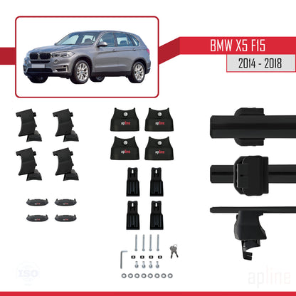 Compatible avec BMW X5 (F15) 2014-2018 ACE-4 Barres de Toit Railing Porte-Bagages de Voiture Noir Aluminium 2 Barres