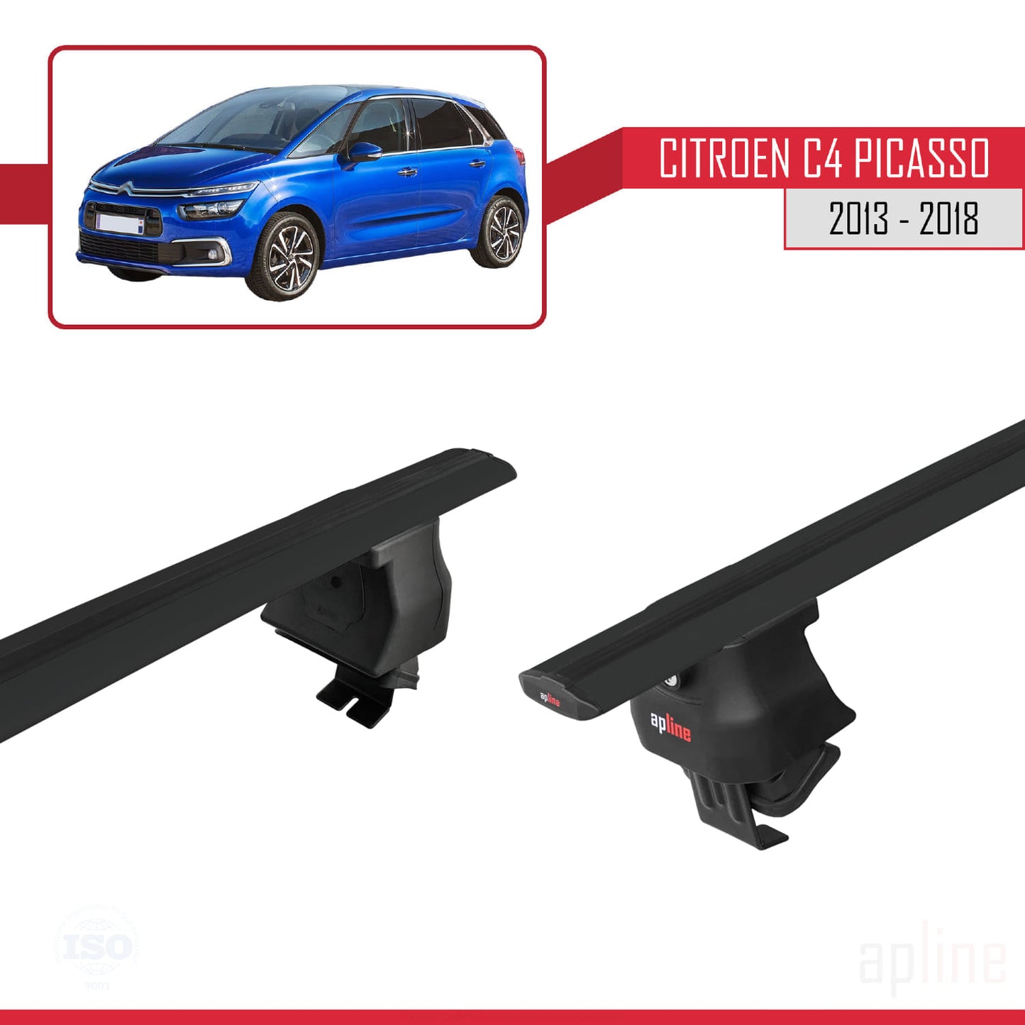 Compatible avec Citroen C4 Picasso 2 2013-2018 ACE-4 Barres de Toit Railing Porte-Bagages de Voiture Noir Aluminium 2 Barres