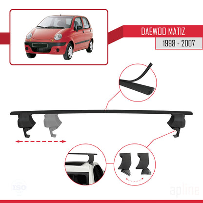 Compatible with Daewoo Matiz 1998-2007 ACE-4 Car Roof Rack Cross Bar Black Aluminium 2 Bars