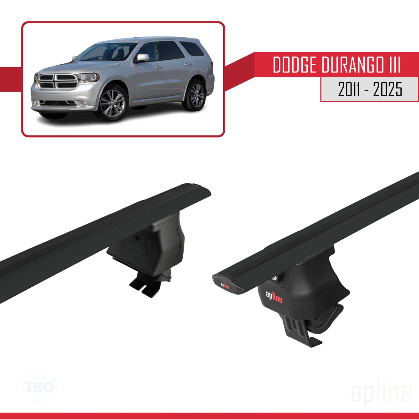 Compatible with Dodge Durango 3 2011-2025 ACE-4 Car Roof Rack Cross Bar Black Aluminium 2 Bars