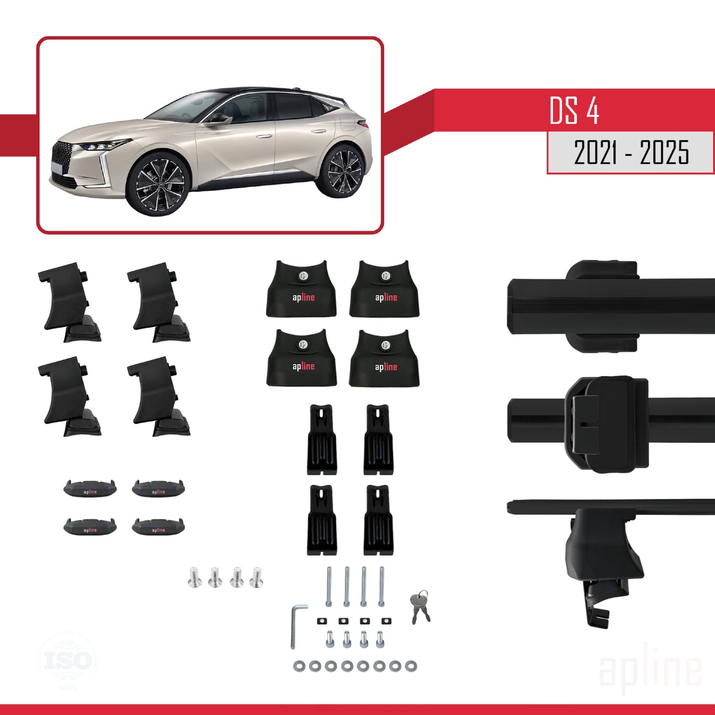 Compatible with DS 4 II 2021-2025 ACE-4 Car Roof Rack Cross Bar Black Aluminium 2 Bars
