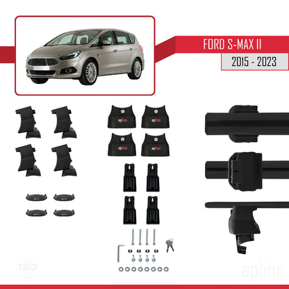 Compatible with Ford S-Max 2 (CD539) 2015-2023 ACE-4 Car Roof Rack Cross Bar Black Aluminium 2 Bars