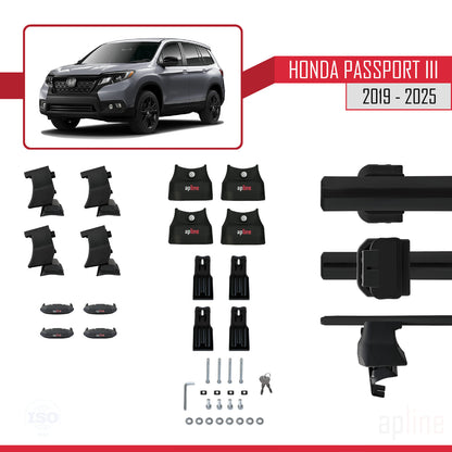 Compatible avec Honda Passport 3 (YF7/8) 2019-2025 ACE-4 Barres de Toit Railing Porte-Bagages de Voiture Noir Aluminium 2 Barres