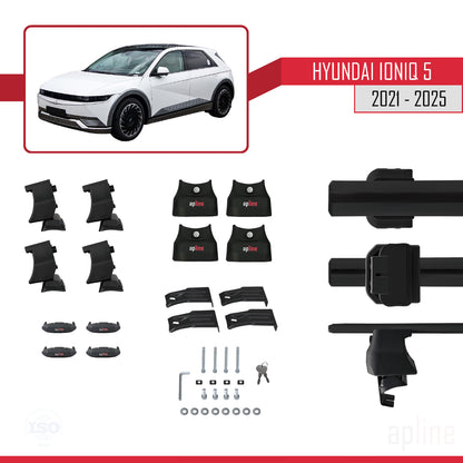Compatible avec Hyundai Ioniq 5 (NE) 2021-2025 ACE-4 Barres de Toit Railing Porte-Bagages de Voiture Noir Aluminium 2 Barres