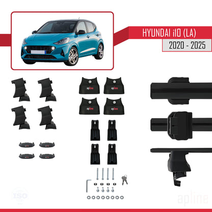 Compatible avec Hyundai i10 III (AC3) 2020-2025 ACE-4 Barres de Toit Railing Porte-Bagages de Voiture Noir Aluminium 2 Barres