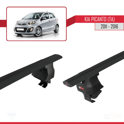 Compatible avec Kia Picanto 2 (TA) 2011-2016 ACE-4 Barres de Toit Railing Porte-Bagages de Voiture Noir Aluminium 2 Barres