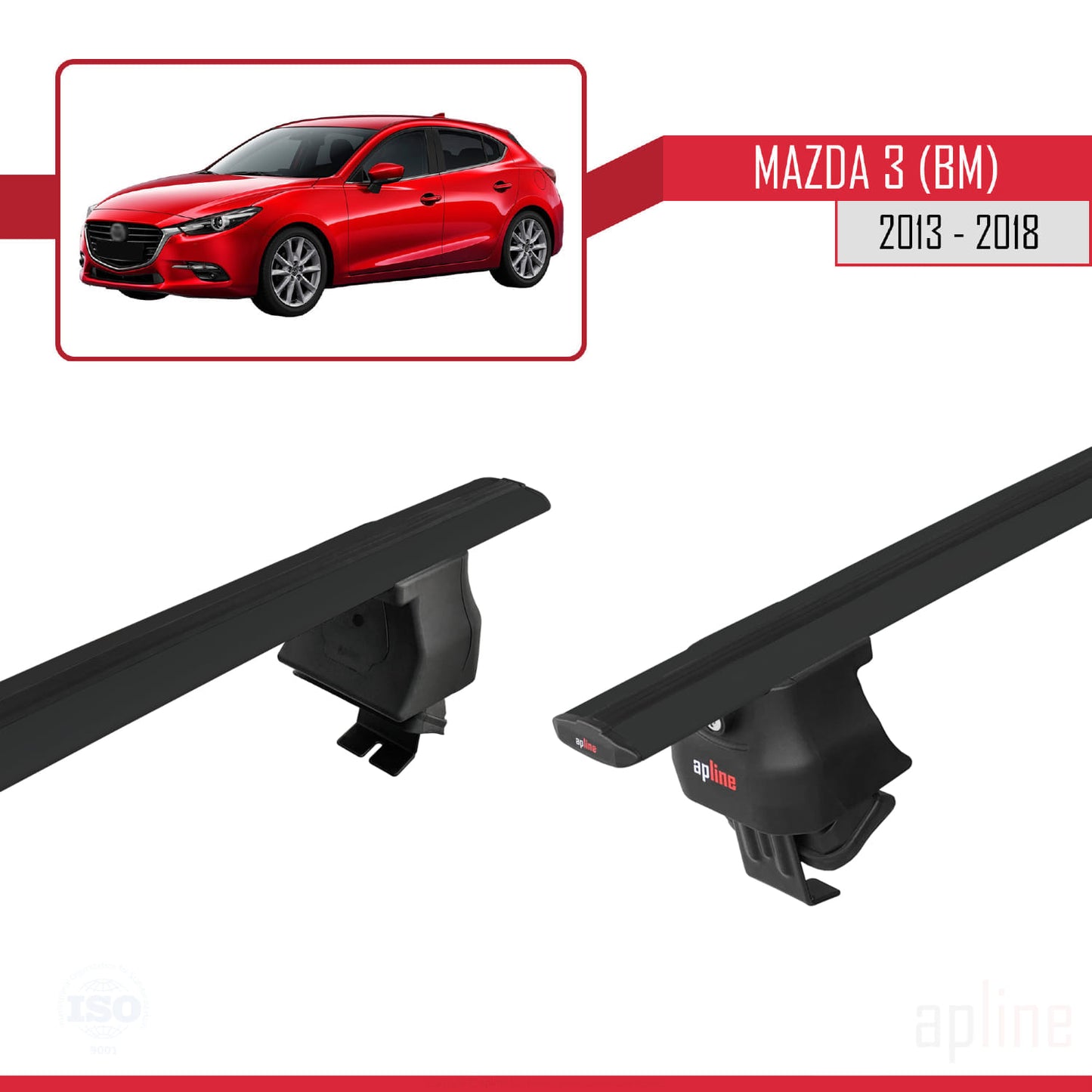 Compatible with Mazda 3 III (BM) 2013-2018 ACE-4 Car Roof Rack Cross Bar Black Aluminium 2 Bars