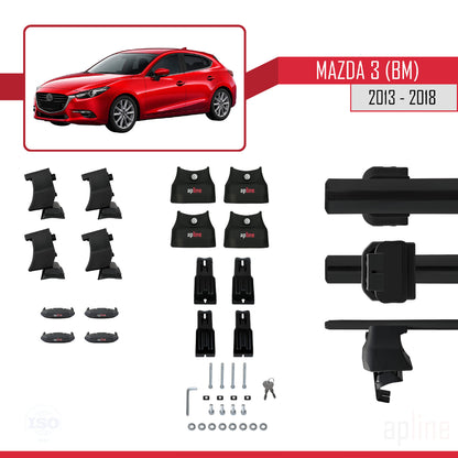 Compatible with Mazda 3 III (BM) 2013-2018 ACE-4 Car Roof Rack Cross Bar Black Aluminium 2 Bars
