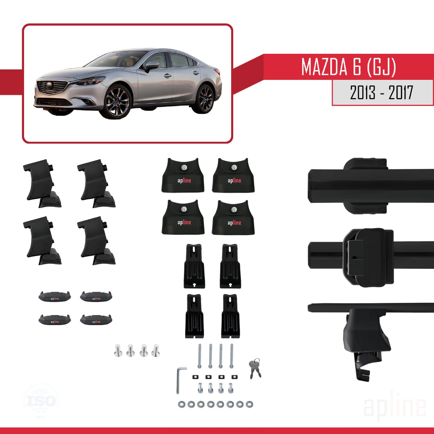 Compatible with Mazda 6 III (GJ) 2013-2017 ACE-4 Car Roof Rack Cross Bar Black Aluminium 2 Bars