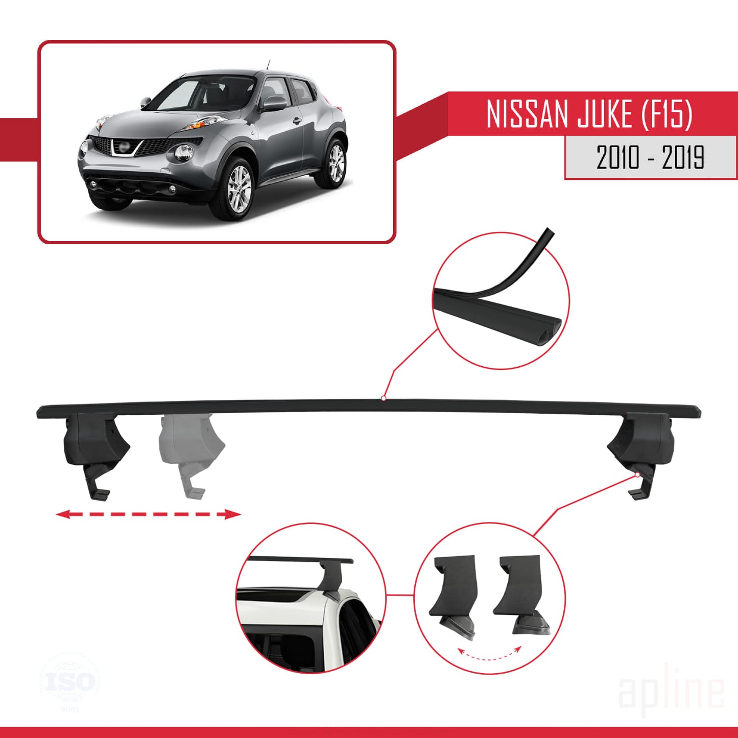 Compatible avec Nissan Juke (F15) 2010-2019 ACE-4 Barres de Toit Railing Porte-Bagages de Voiture Noir Aluminium 2 Barres