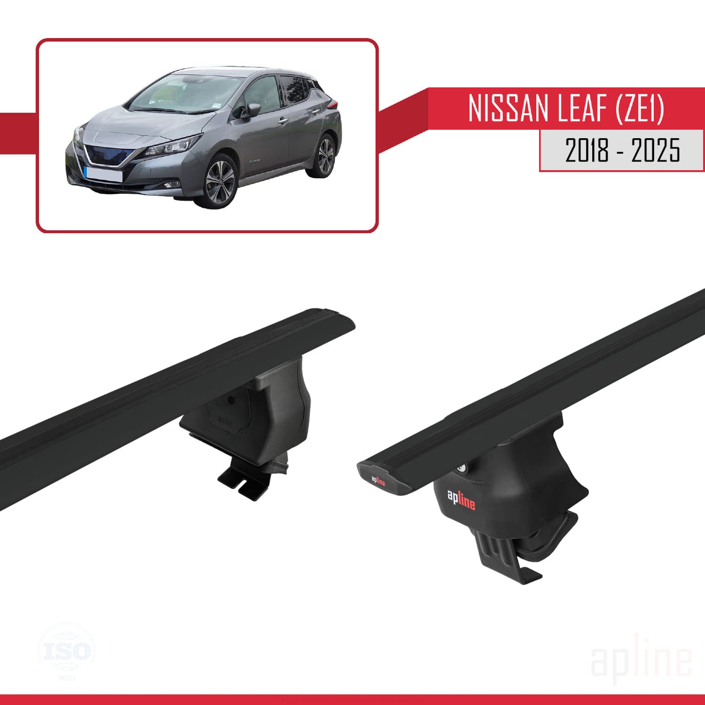 Compatible avec Nissan Leaf 2 (ZE1) 2018-2025 ACE-4 Barres de Toit Railing Porte-Bagages de Voiture Noir Aluminium 2 Barres