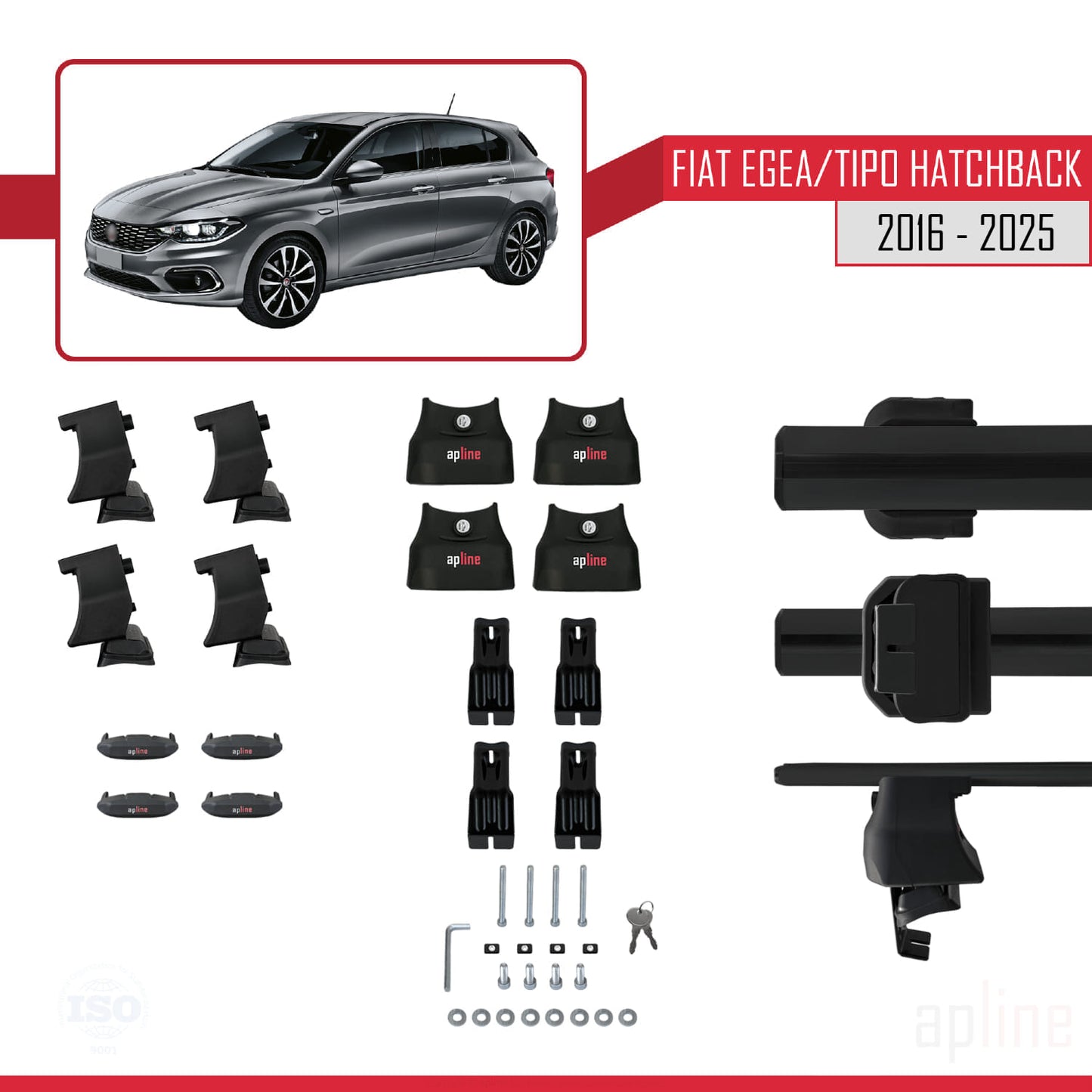 Compatible avec Fiat Egea HB 2016-2025 ACE-4 Barres de Toit Railing Porte-Bagages de Voiture Noir Aluminium 2 Barres