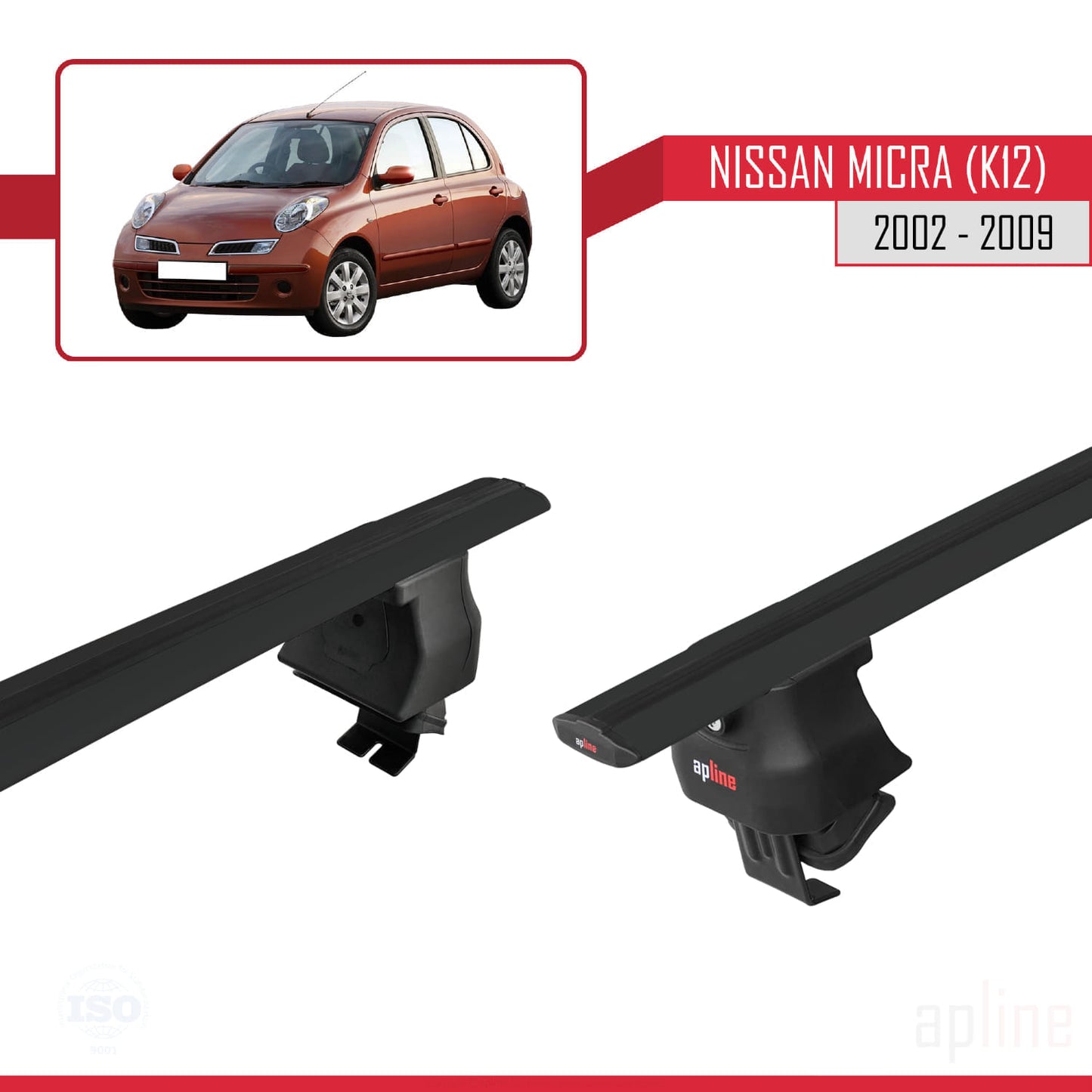 Compatible avec Nissan Micra 3 (K12) 2002-2009 ACE-4 Barres de Toit Railing Porte-Bagages de Voiture Noir Aluminium 2 Barres