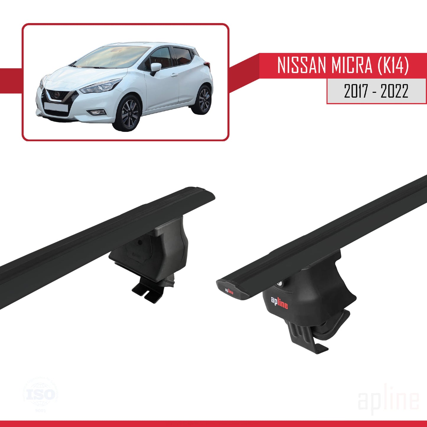 Compatible avec Nissan Micra 5 (K14) 2017-2022 ACE-4 Barres de Toit Railing Porte-Bagages de Voiture Noir Aluminium 2 Barres