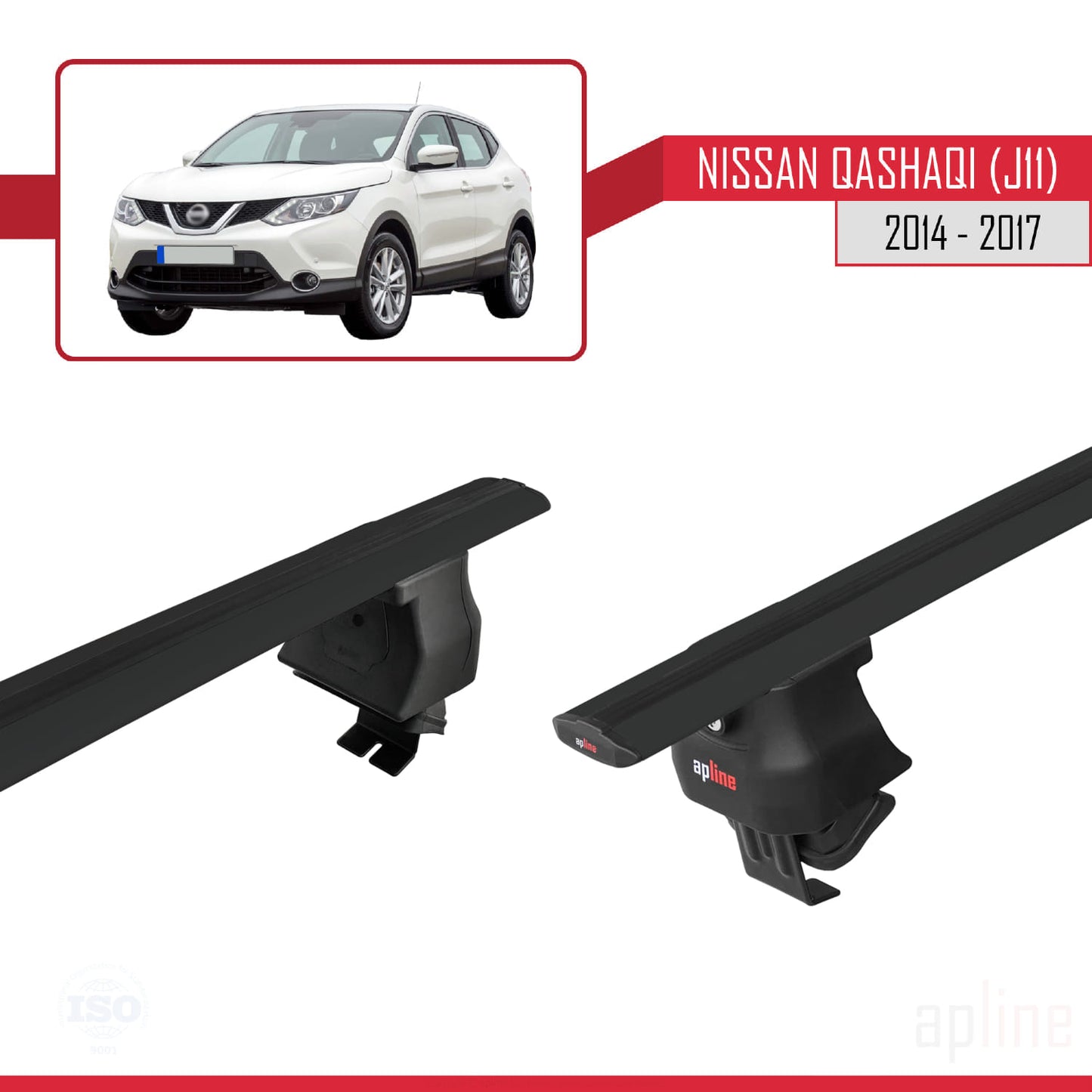 Compatible avec Nissan Qashqai 2 (J11) Pre-Facelift 2014-2017 ACE-4 Barres de Toit Railing Porte-Bagages de Voiture Noir Aluminium 2 Barres