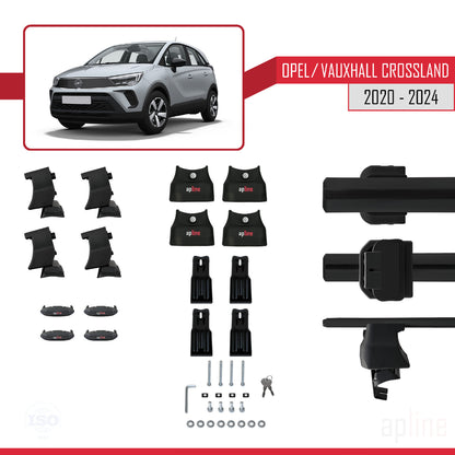 Compatible with Opel/Vauxhall Crossland 2020-2024 ACE-4 Car Roof Rack Cross Bar Black Aluminium 2 Bars
