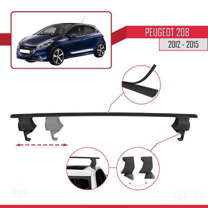 Compatible with Peugeot 208 (A9) Pre-Facelift 2012-2015 ACE-4 Car Roof Rack Cross Bar Black Aluminium 2 Bars