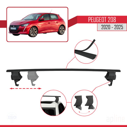 Compatible with Peugeot 208 II (P21) 2020-2025 ACE-4 Car Roof Rack Cross Bar Black Aluminium 2 Bars