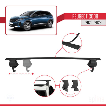 Compatible with Peugeot 3008 II (P84) Post-Facelift 2021-2023 ACE-4 Car Roof Rack Cross Bar Black Aluminium 2 Bars