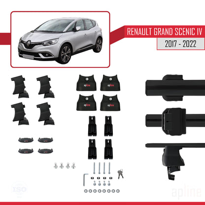 Compatible avec Renault Grand Scenic 4 2017-2022 ACE-4 Barres de Toit Railing Porte-Bagages de Voiture Noir Aluminium 2 Barres