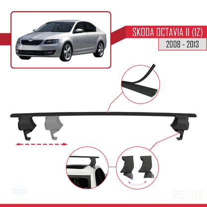 Compatible avec Skoda Octavia 2 (1Z) Post-Facelift 2008-2013 ACE-4 Barres de Toit Railing Porte-Bagages de Voiture Noir Aluminium 2 Barres