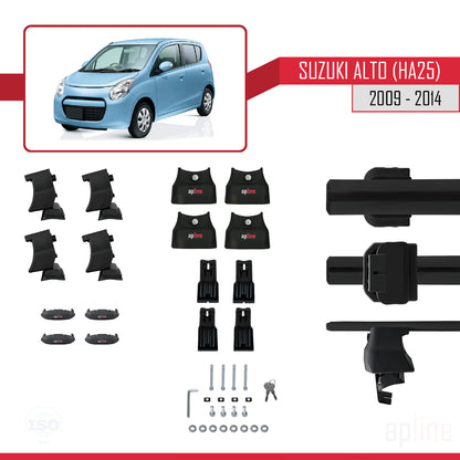 Compatible avec Suzuki Alto (HA25) 2009-2014 ACE-4 Barres de Toit Railing Porte-Bagages de Voiture Noir Aluminium 2 Barres