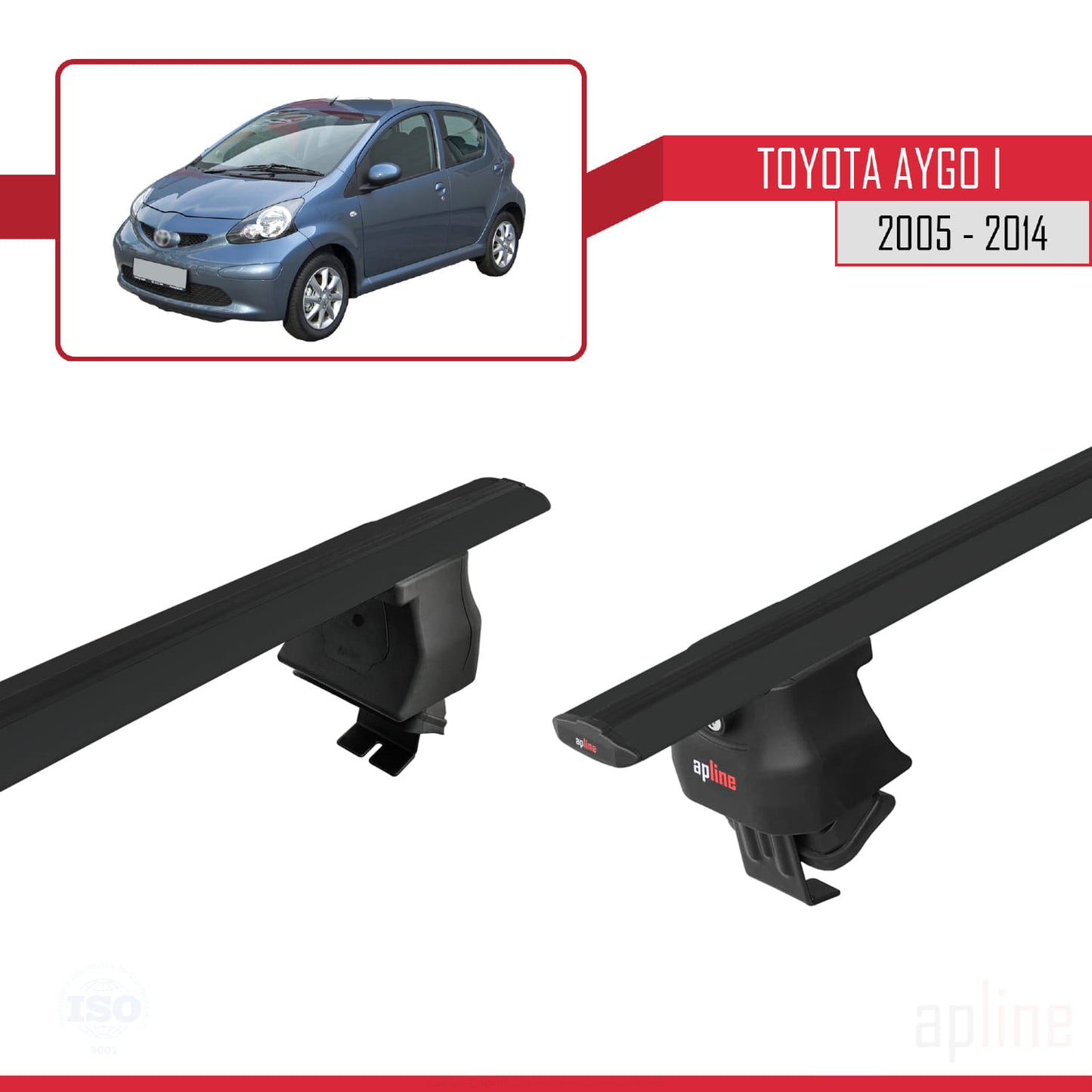 Compatible avec Toyota Aygo 2005-2014 ACE-4 Barres de Toit Railing Porte-Bagages de Voiture Noir Aluminium 2 Barres