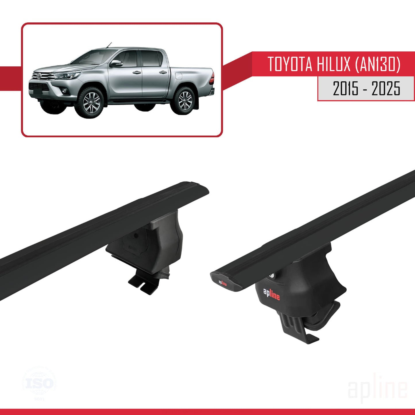 Compatible with Toyota Hilux 8 (AN130) 2015-2025 ACE-4 Car Roof Rack Cross Bar Black Aluminium 2 Bars