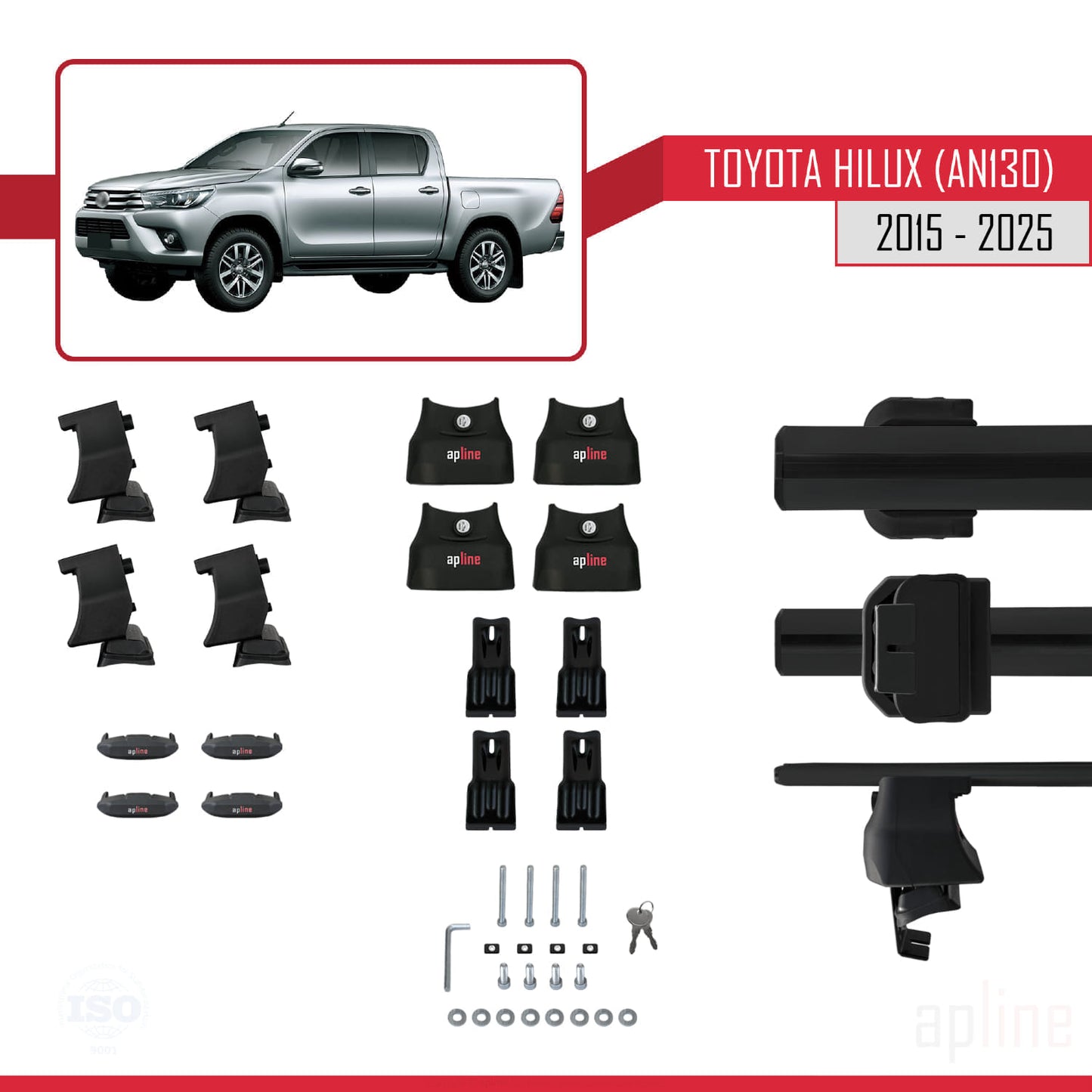 Compatible with Toyota Hilux 8 (AN130) 2015-2025 ACE-4 Car Roof Rack Cross Bar Black Aluminium 2 Bars
