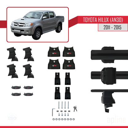Compatible with Toyota Hilux 7 (AN30) Post-Facelift 2011-2015 ACE-4 Car Roof Rack Cross Bar Black Aluminium 2 Bars