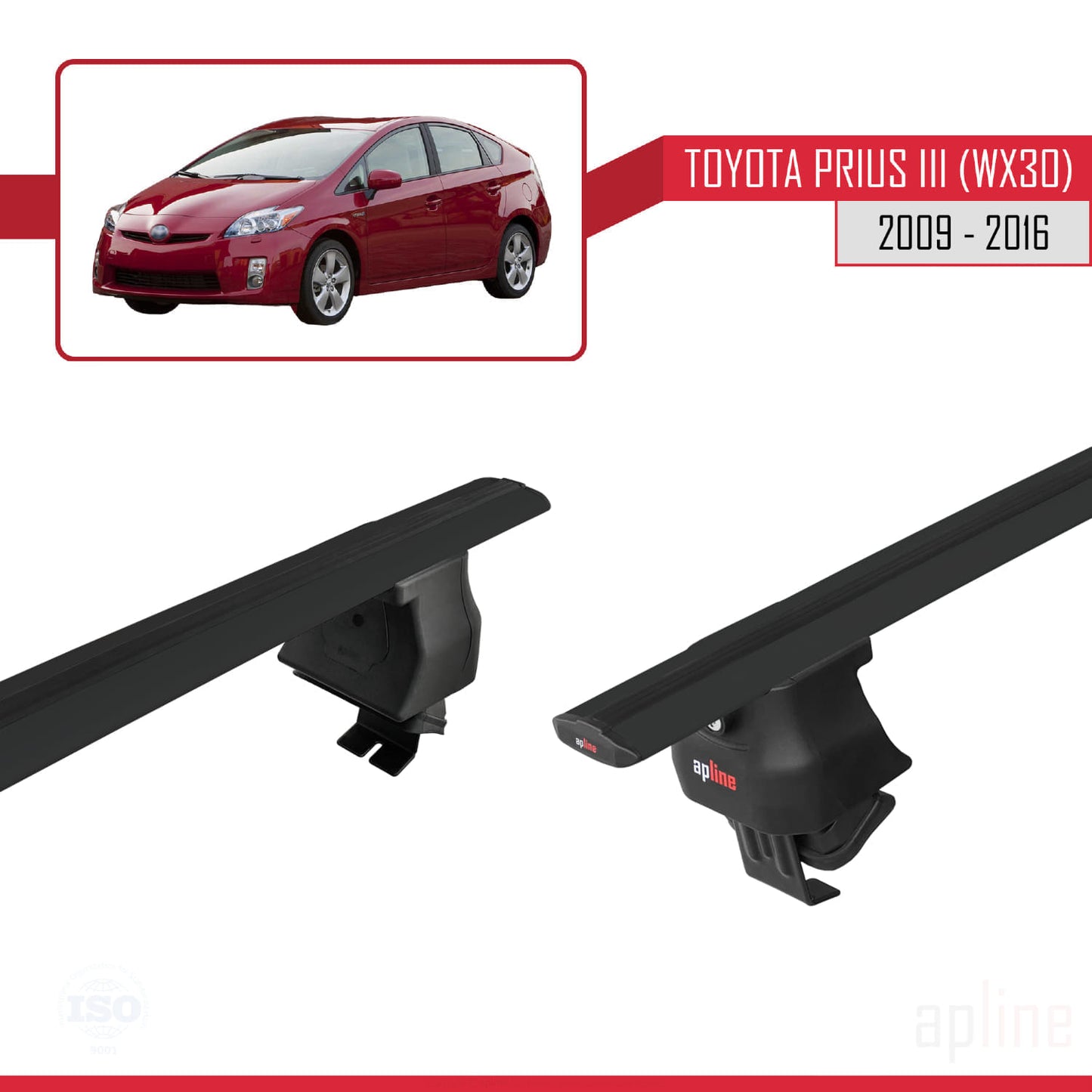 Compatible with Toyota Prius 3 (XW30) 2009-2016 ACE-4 Car Roof Rack Cross Bar Black Aluminium 2 Bars