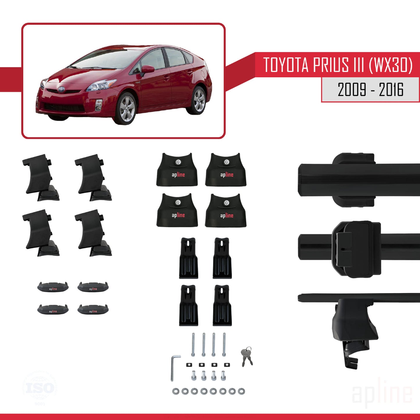 Compatible with Toyota Prius 3 (XW30) 2009-2016 ACE-4 Car Roof Rack Cross Bar Black Aluminium 2 Bars