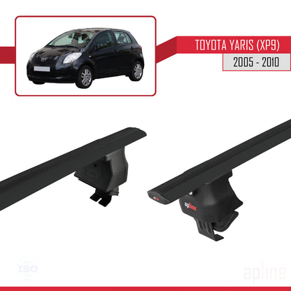 Compatible avec Toyota Yaris 2 (XP90) 2005-2010 ACE-4 Barres de Toit Railing Porte-Bagages de Voiture Noir Aluminium 2 Barres