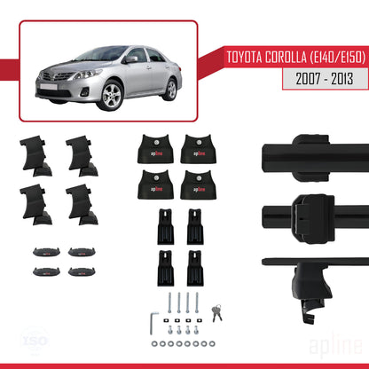 Compatible with Toyota Corolla 10 (E150) 2007-2013 ACE-4 Car Roof Rack Cross Bar Black Aluminium 2 Bars