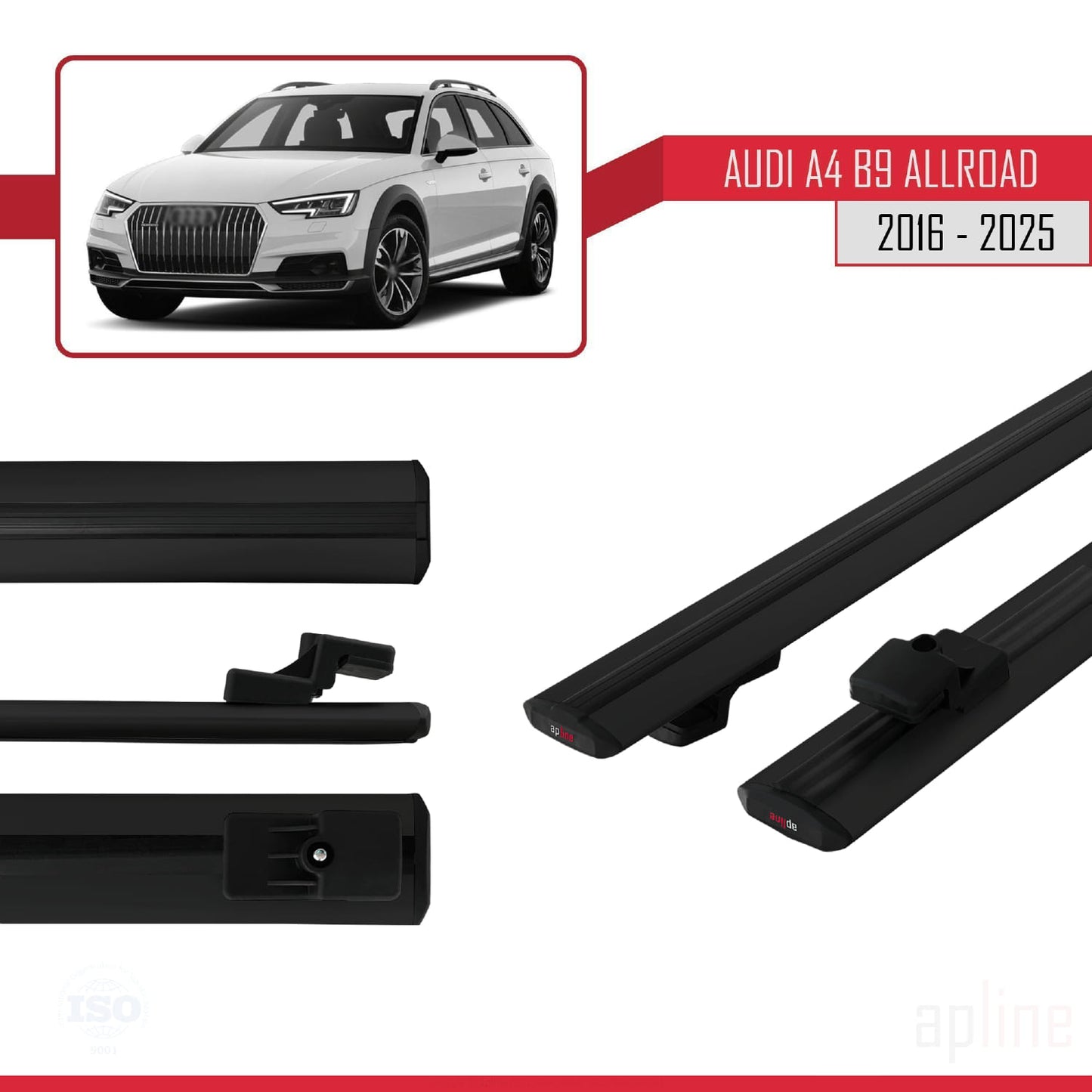 Compatible avec A4 (B9) Allroad 2016-2025 BASIC Model Barres de Toit Railing Porte-Bagages de Voiture Noir Aluminium 2 Barres