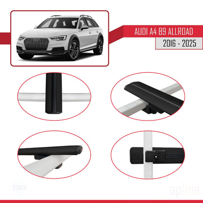 Compatible avec A4 (B9) Allroad 2016-2025 BASIC Model Barres de Toit Railing Porte-Bagages de Voiture Noir Aluminium 2 Barres