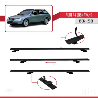 Compatible avec A4 (B5) Avant 1996-2001 BASIC Model Barres de Toit Railing Porte-Bagages de Voiture Noir Aluminium 3 Barres