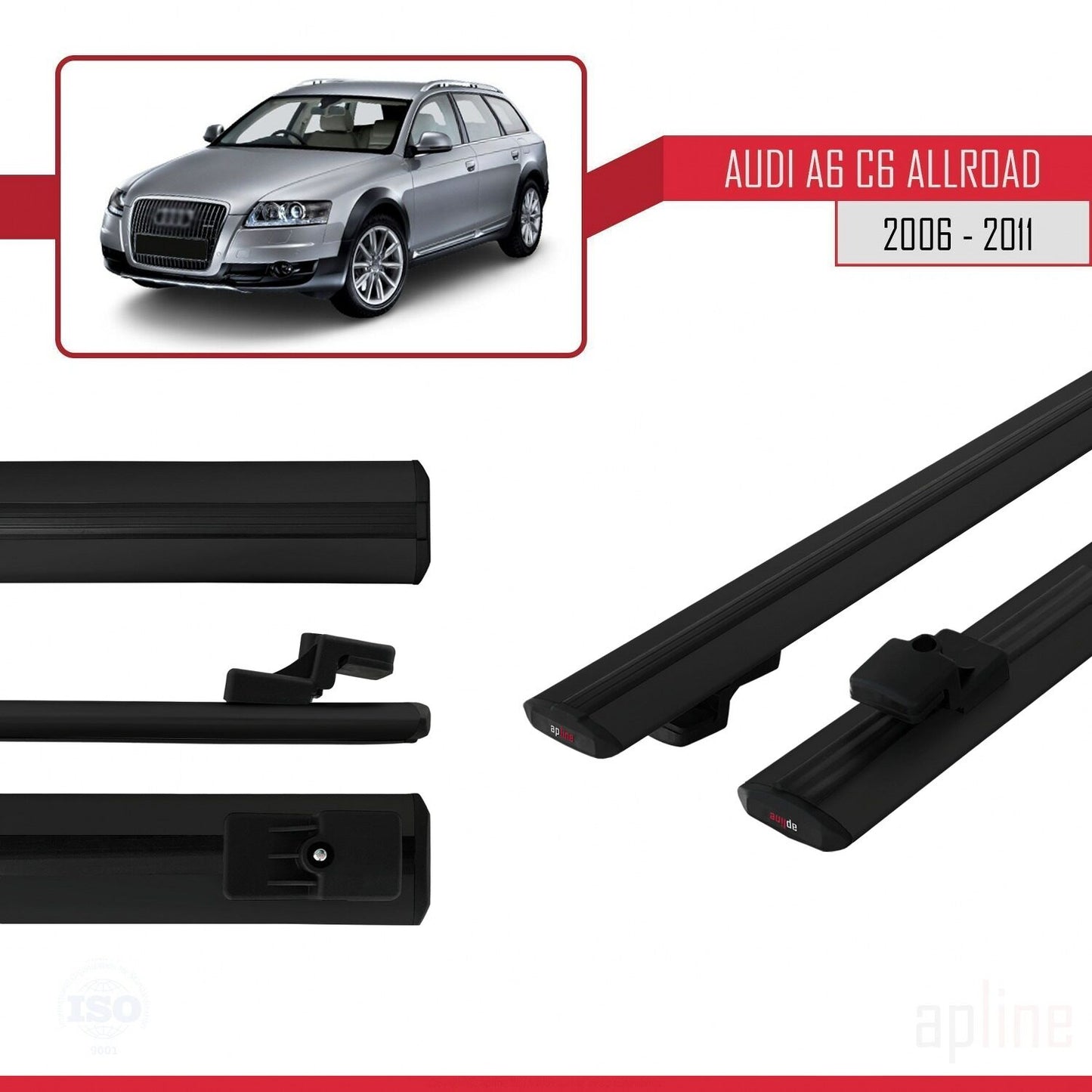 Compatible avec A6 (C6) Allroad 2006-2011 BASIC Model Barres de Toit Railing Porte-Bagages de Voiture Noir Aluminium 2 Barres