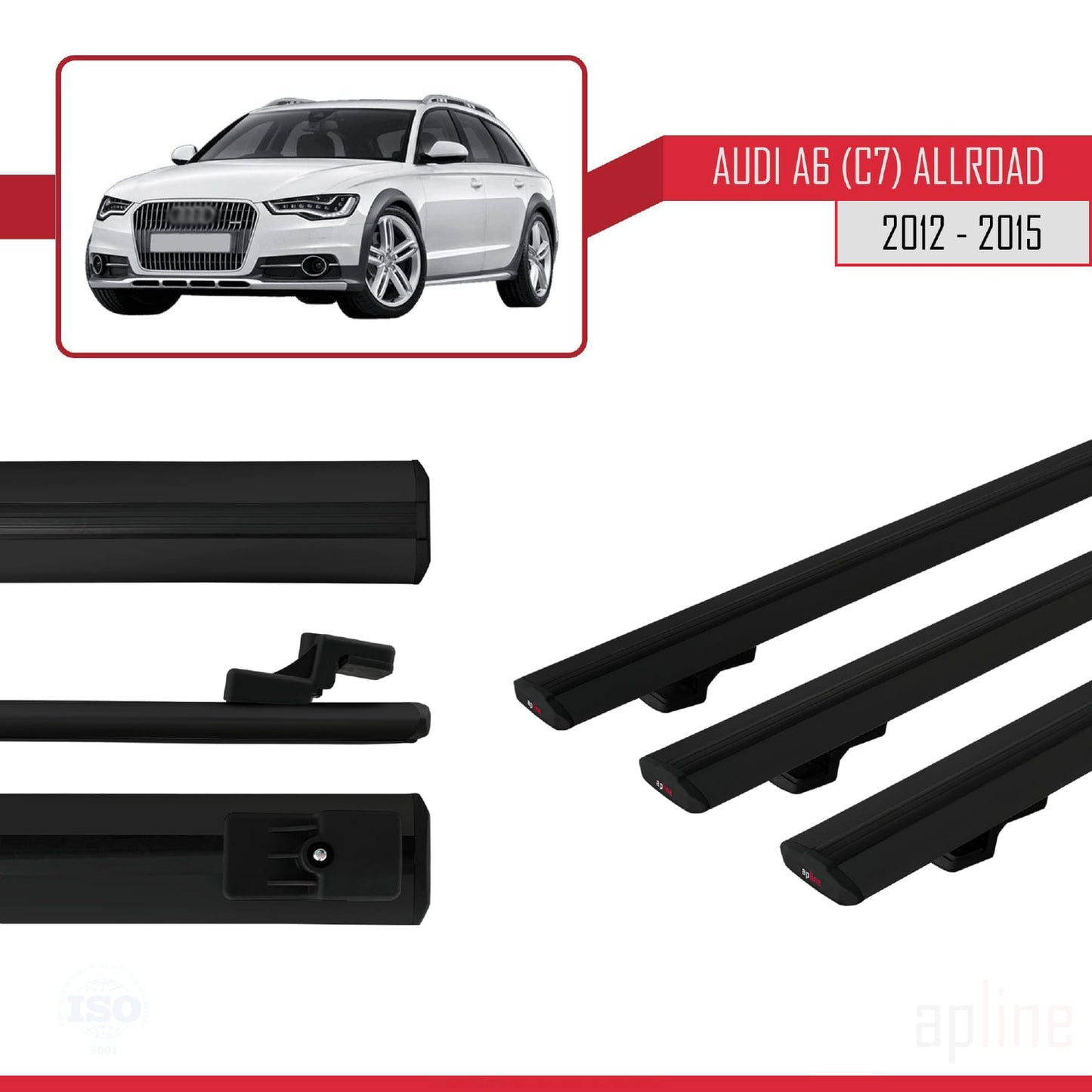 Compatible avec A6 (C7) Allroad 2012-2015 BASIC Model Barres de Toit Railing Porte-Bagages de Voiture Noir Aluminium 3 Barres
