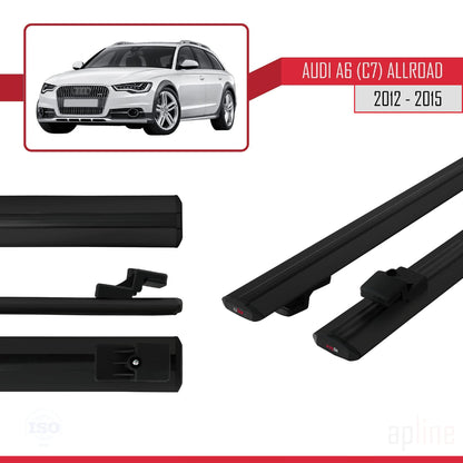Compatible avec A6 (C7) Allroad 2012-2015 BASIC Model Barres de Toit Railing Porte-Bagages de Voiture Noir Aluminium 2 Barres