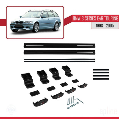 Compatible avec BMW Série 3 (E46) Touring 1999-2005 BASIC Model Barres de Toit Railing Porte-Bagages de Voiture Noir Aluminium 2 Barres